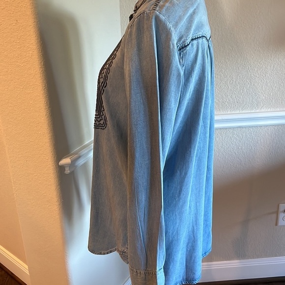 Soft Surroundings Long Sleeve Button Down Denim Tunic Blouse Size L - Picture 3 of 16